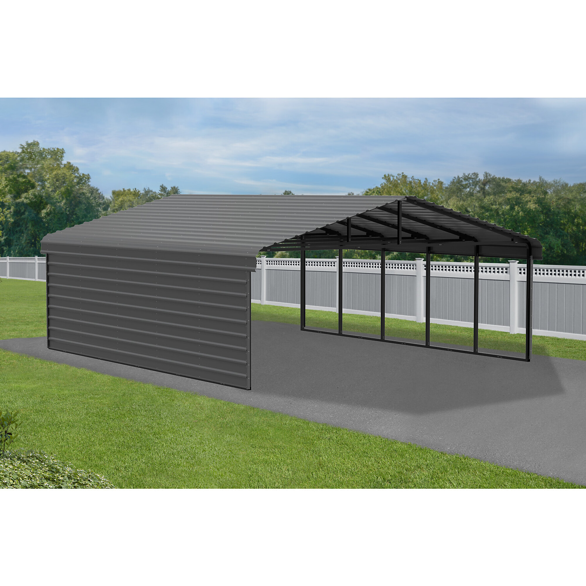 Arrow, Steel Carport w/ 1 Side Wall Kit 20x24x7 Width 243 in, Height 118 in, Cover Material Steel, Model# CPHC202407ECL1